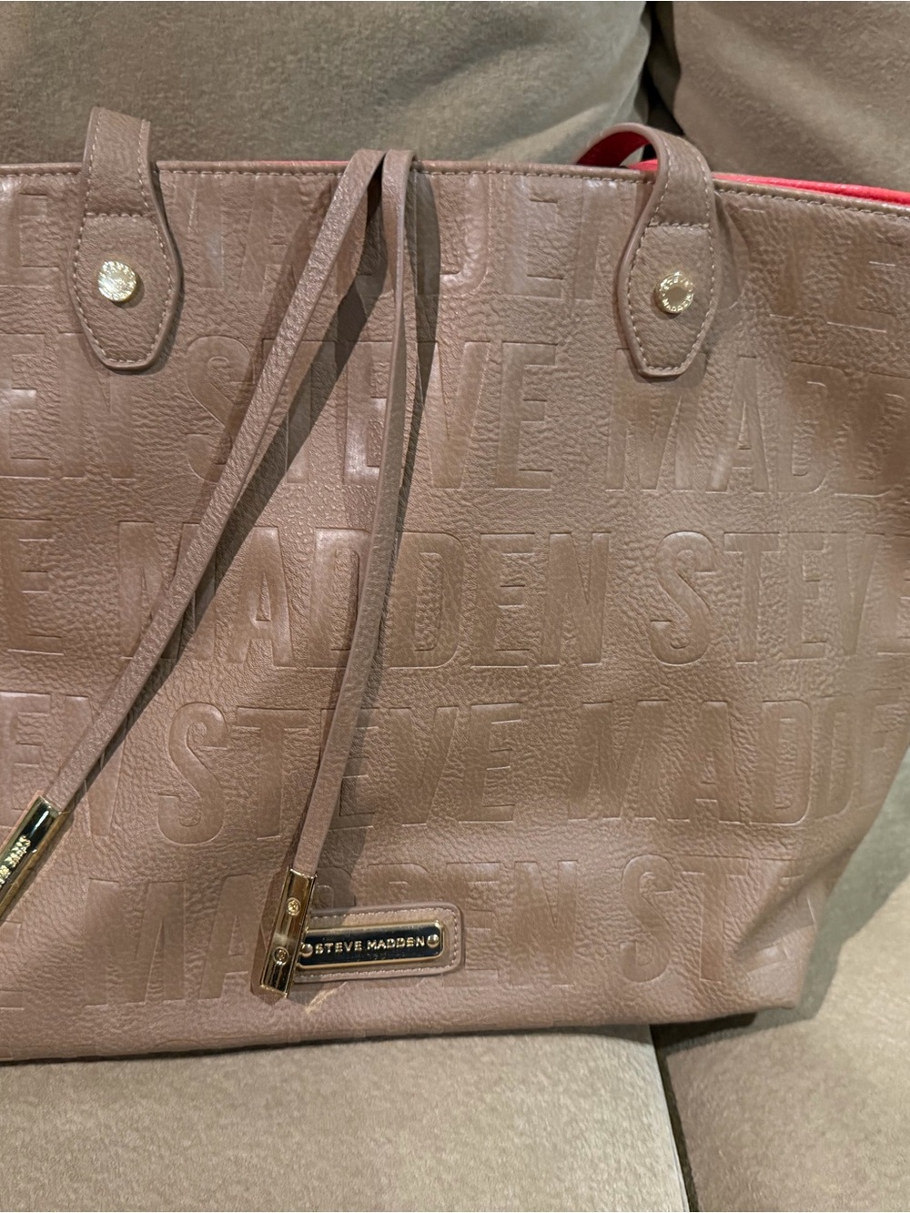 Steve Madden Mauve Embossed Logo Tote with Gold Accents